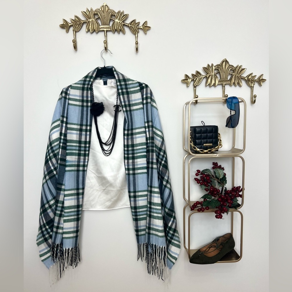 Blue soft plaid scarf/shawl